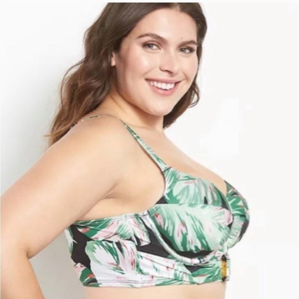 Swim By Cacique Women's Green Palm Print Lightly Lined Balconette Bikini Top - Picture 2 of 8